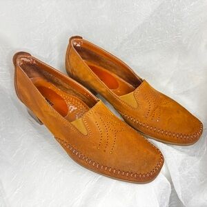 Pratesi Brown Women's Nubuck Leather Heeled Comfort Loafers -36-